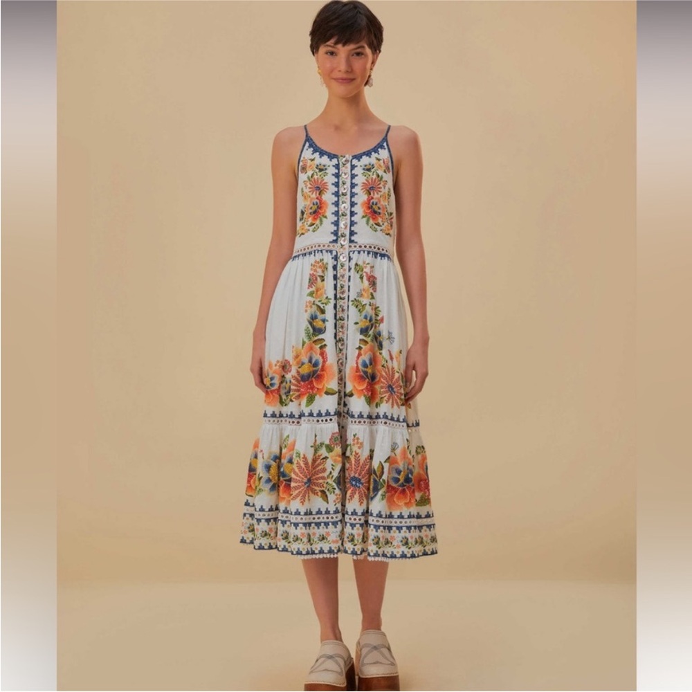 FARM Rio Off White Delicate Garden Midi Dress